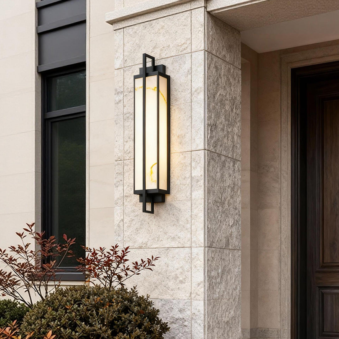 Modern Black Alabaster Outdoor Wall Sconce Linear Light for Patio Decor