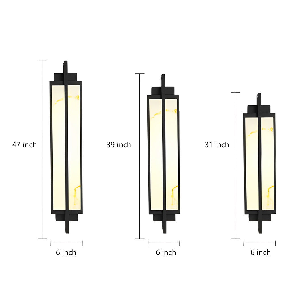 Modern Black Alabaster Outdoor Wall Sconce Linear Light for Patio Decor