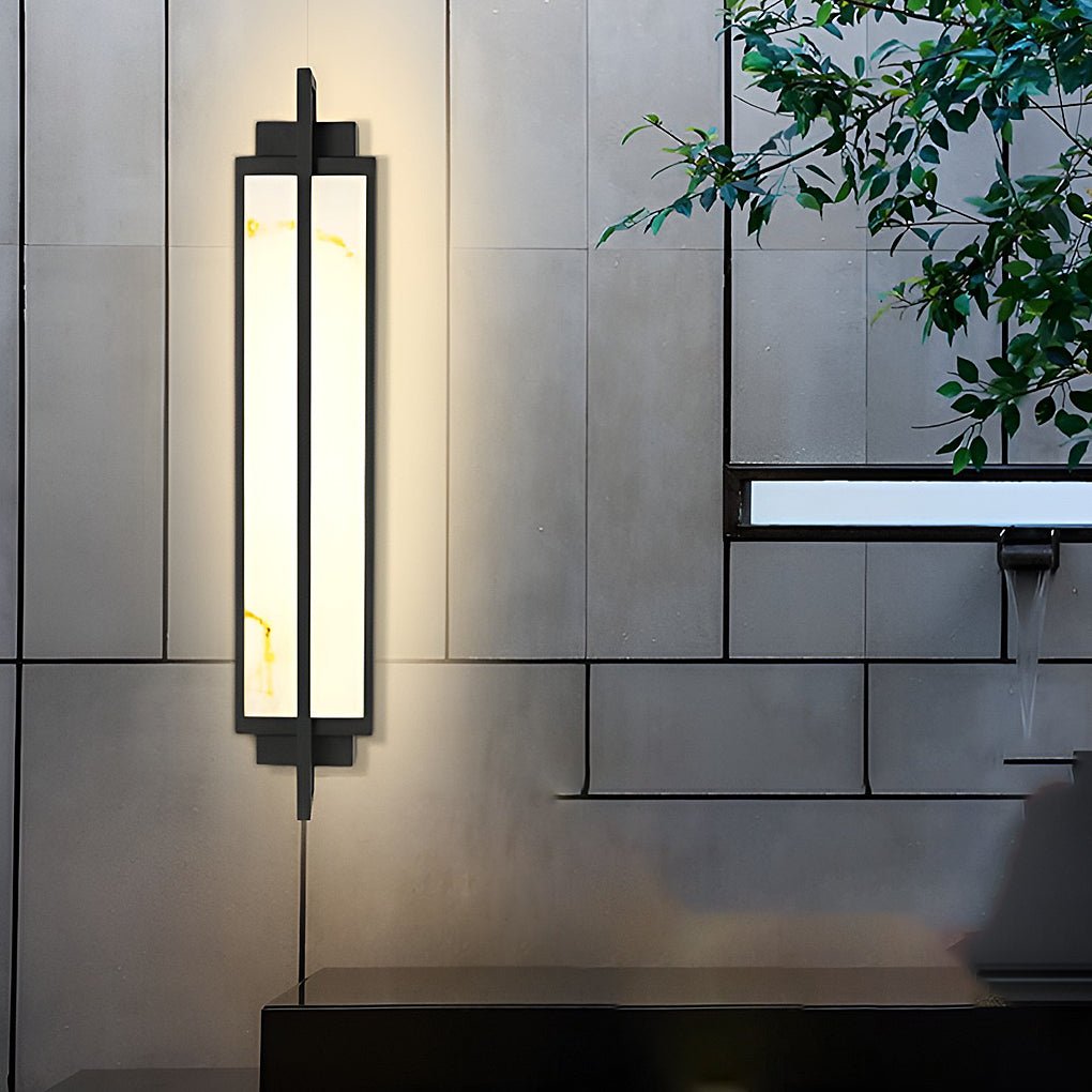 Modern Black Alabaster Outdoor Wall Sconce Linear Light for Patio Decor