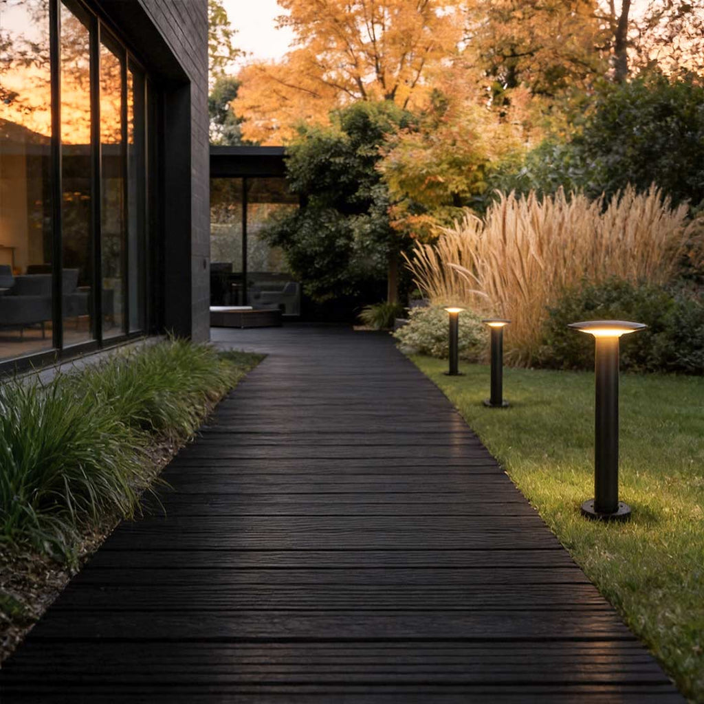 Contemporary White UFO-Shaped Solar Bollard Light for Outdoor Spaces