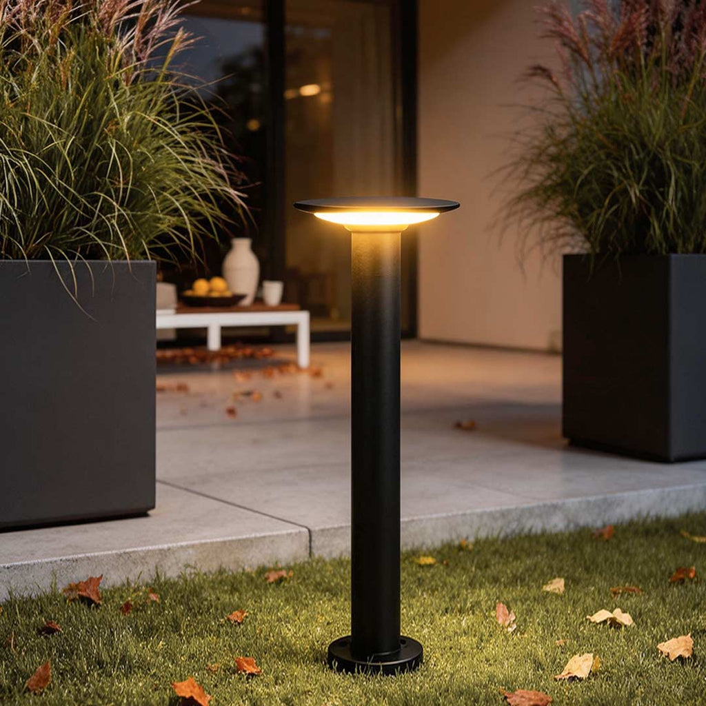 Contemporary White UFO-Shaped Solar Bollard Light for Outdoor Spaces