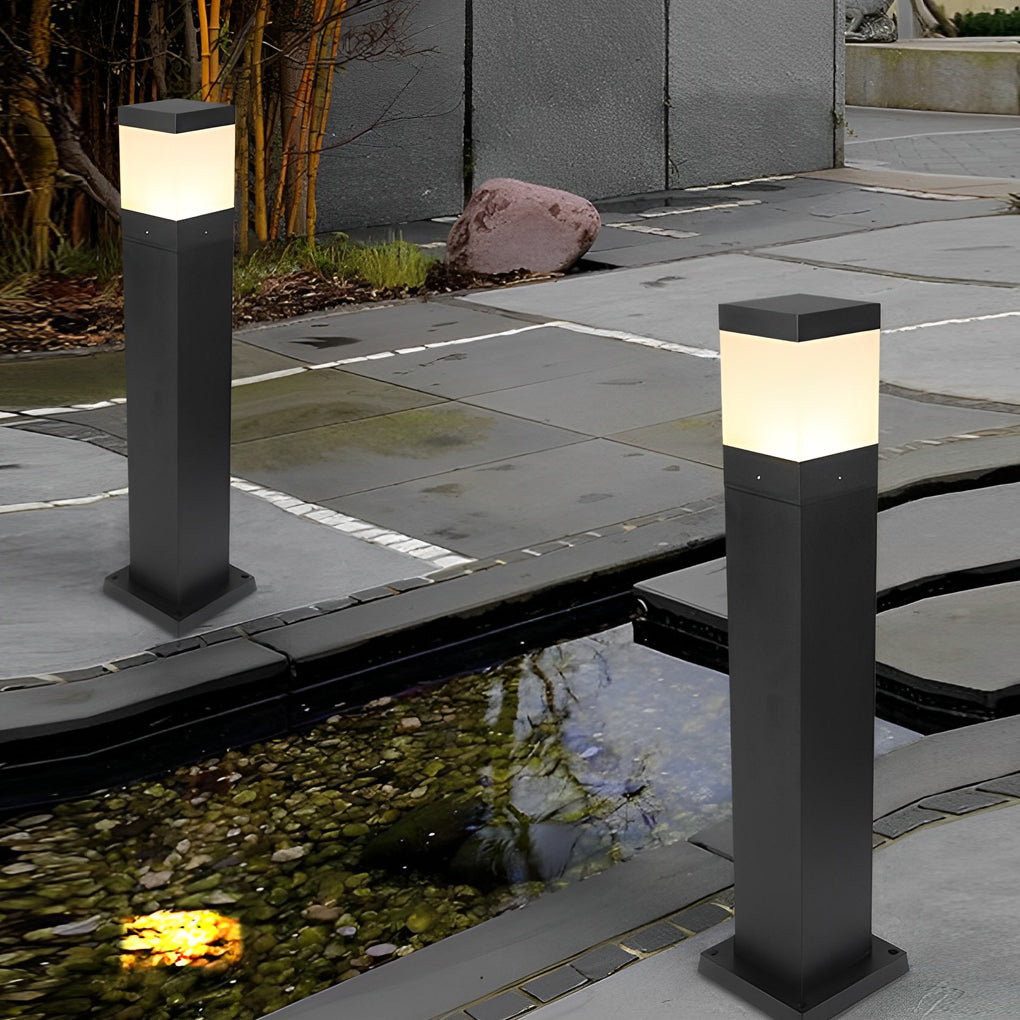 Modern Square Black Cob Outdoor LED Bollard Lights for Commercial Spaces