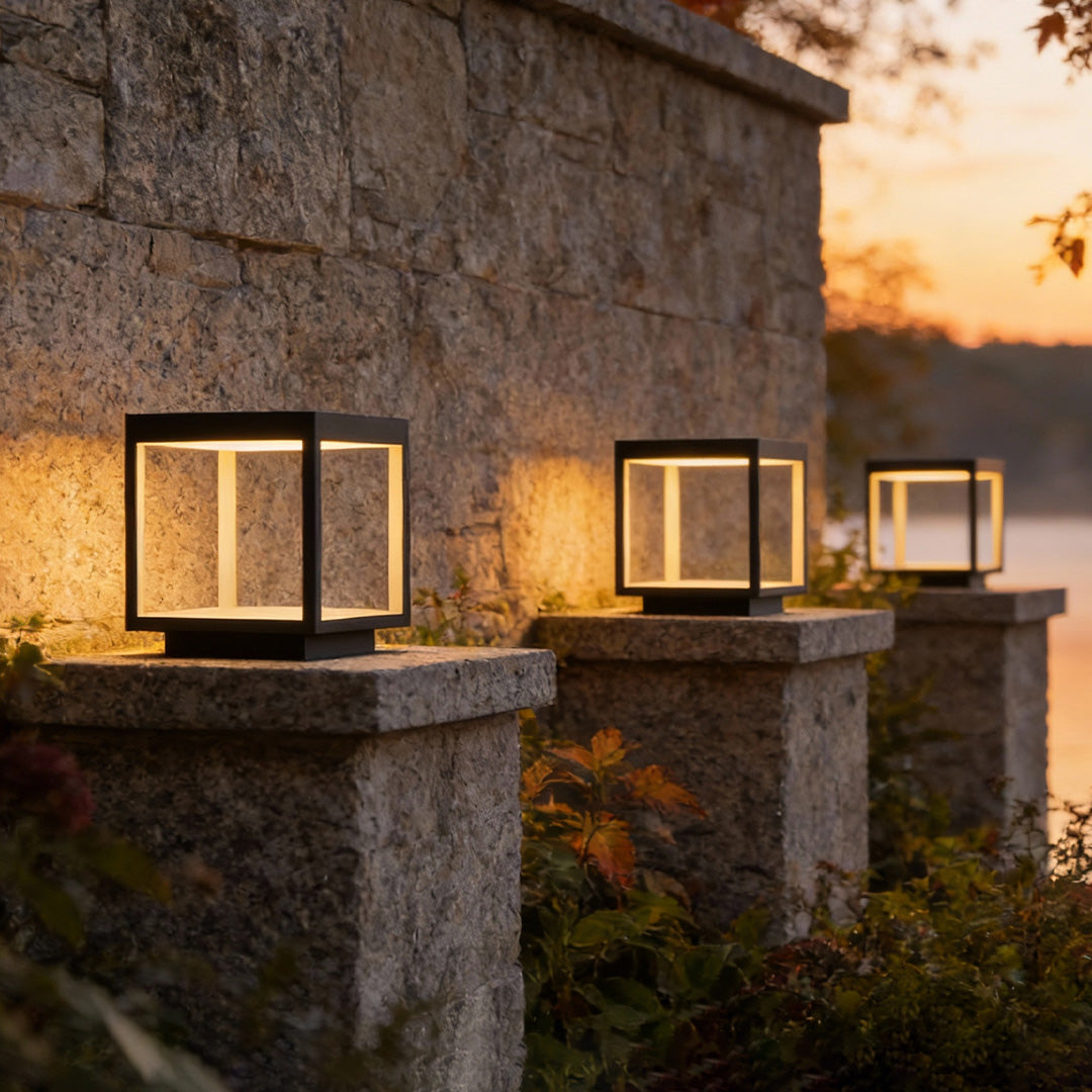 Modern Open-Frame Square Concrete LED Pillar Light for Outdoor Spaces