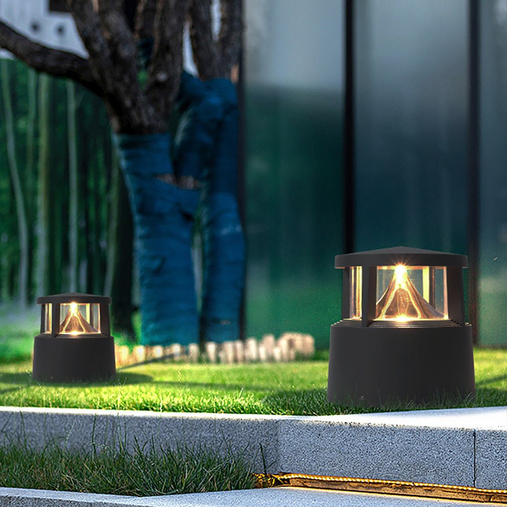 Contemporary Black Aluminum Short Bollard Light for Outdoor Lawn Lighting