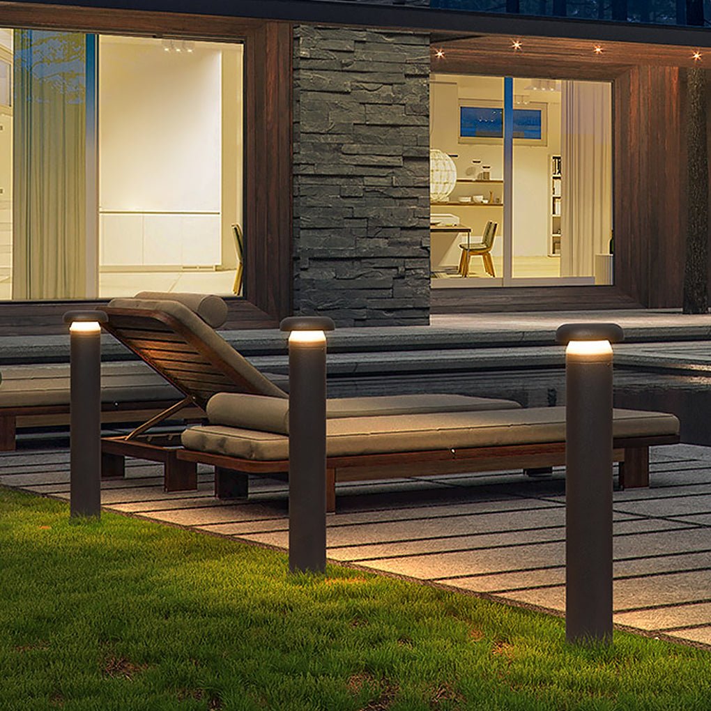 Durable Modern Black Cylinder LED Garden Bollard Lights for Landscape