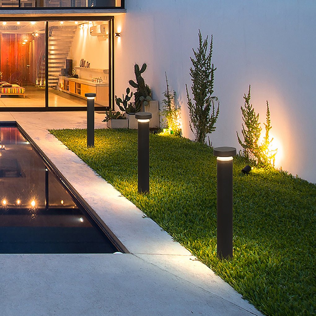 Durable Modern Black Cylinder LED Garden Bollard Lights for Landscape
