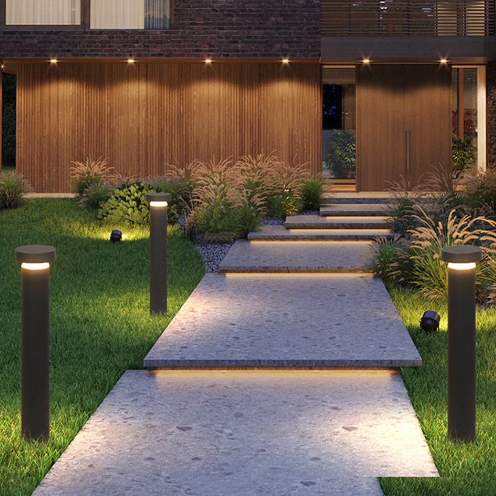 Durable Modern Black Cylinder LED Garden Bollard Lights for Landscape