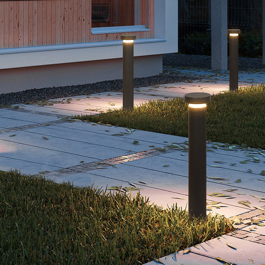Durable Modern Black Cylinder LED Garden Bollard Lights for Landscape