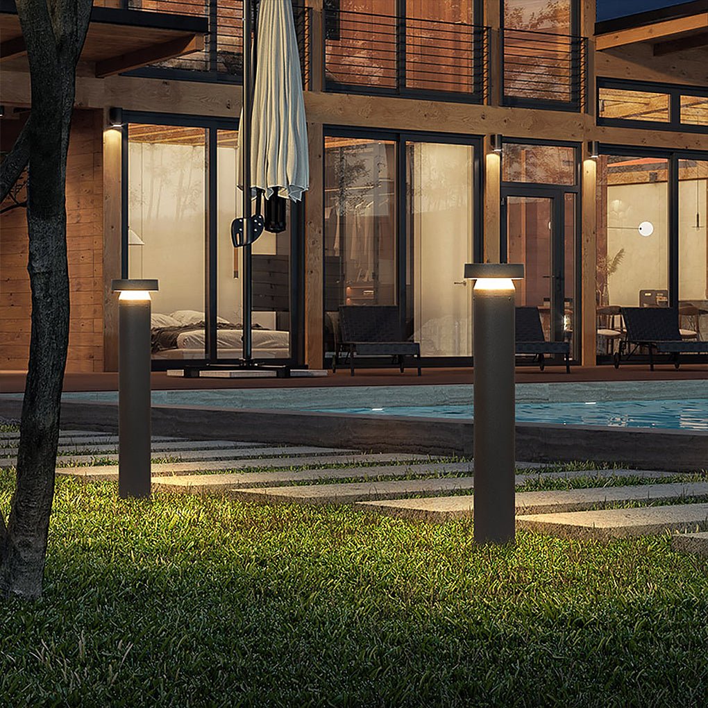 Durable Modern Black Cylinder LED Garden Bollard Lights for Landscape