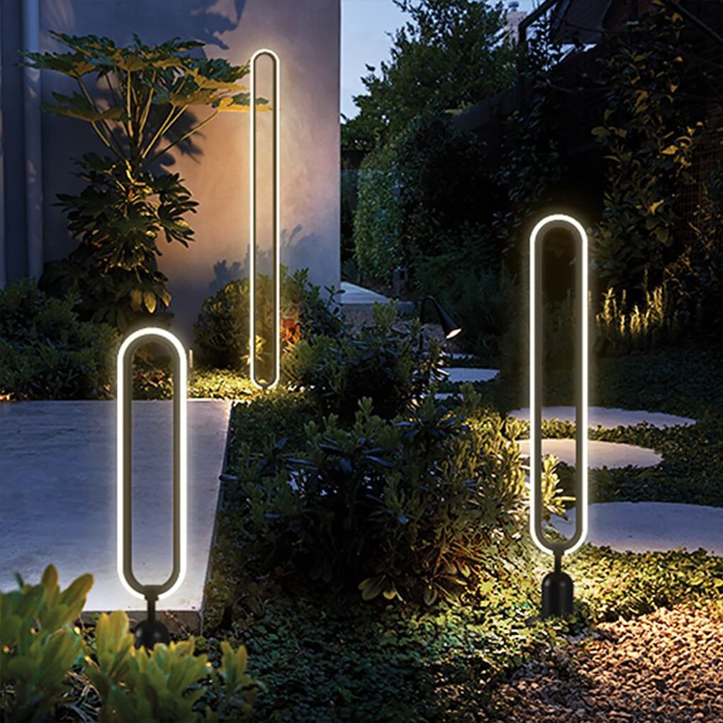 Modern Black Oval Ring LED Solar Lights for Minimalist Outdoor Spaces