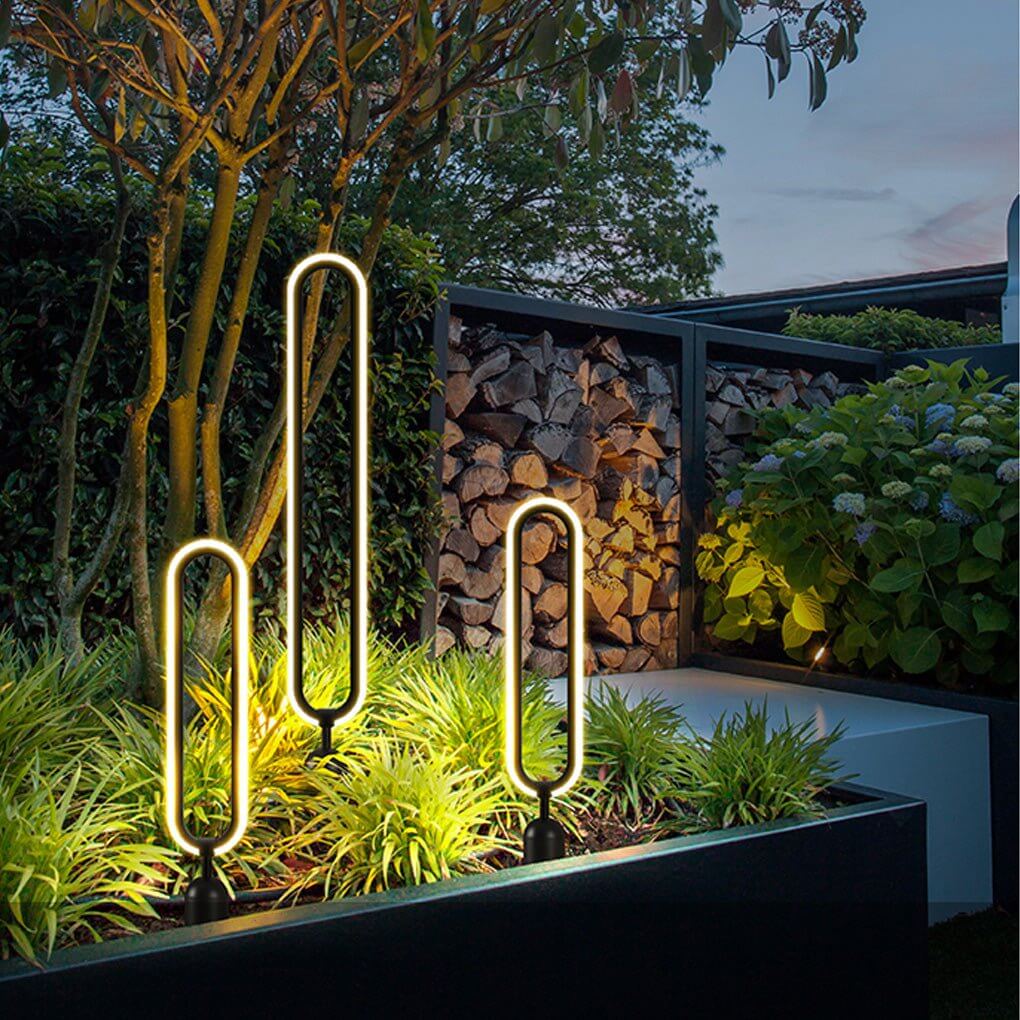 Sleek Black Oval LED Solar Garden Lights - Modern Outdoor Minimalist Design