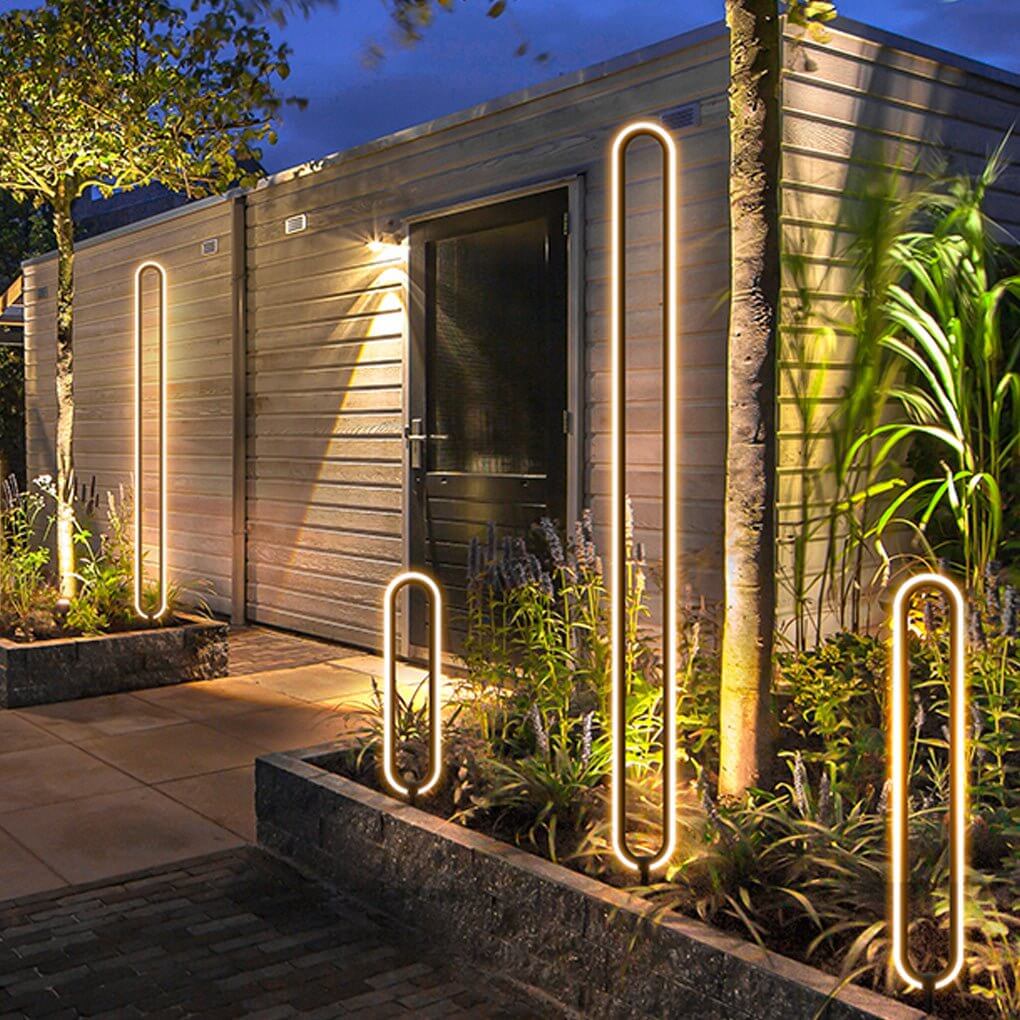Modern Black Oval Ring LED Solar Lights for Minimalist Outdoor Spaces