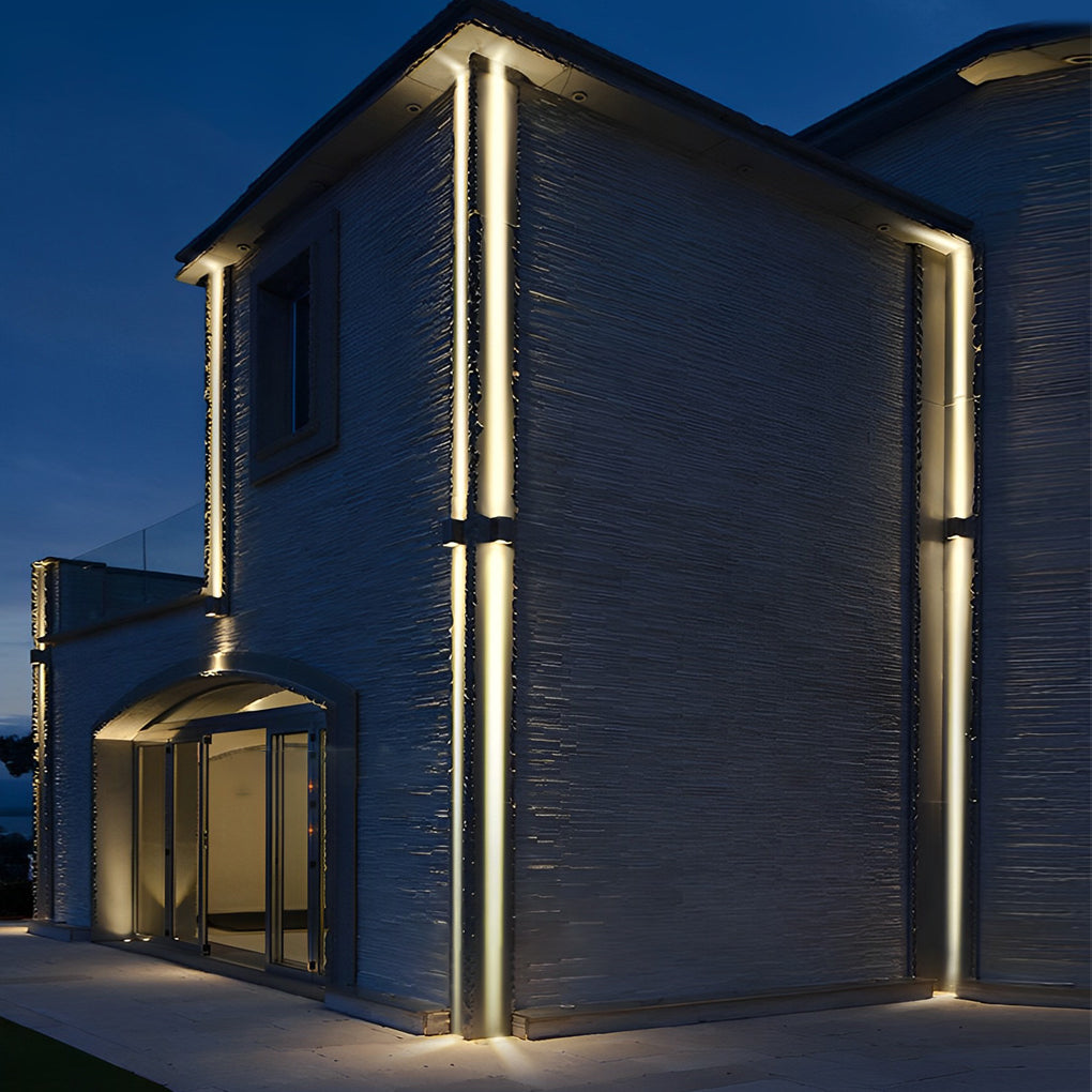 Sleek Black LED Up-Down Wall Sconce for Outdoor Building Illumination