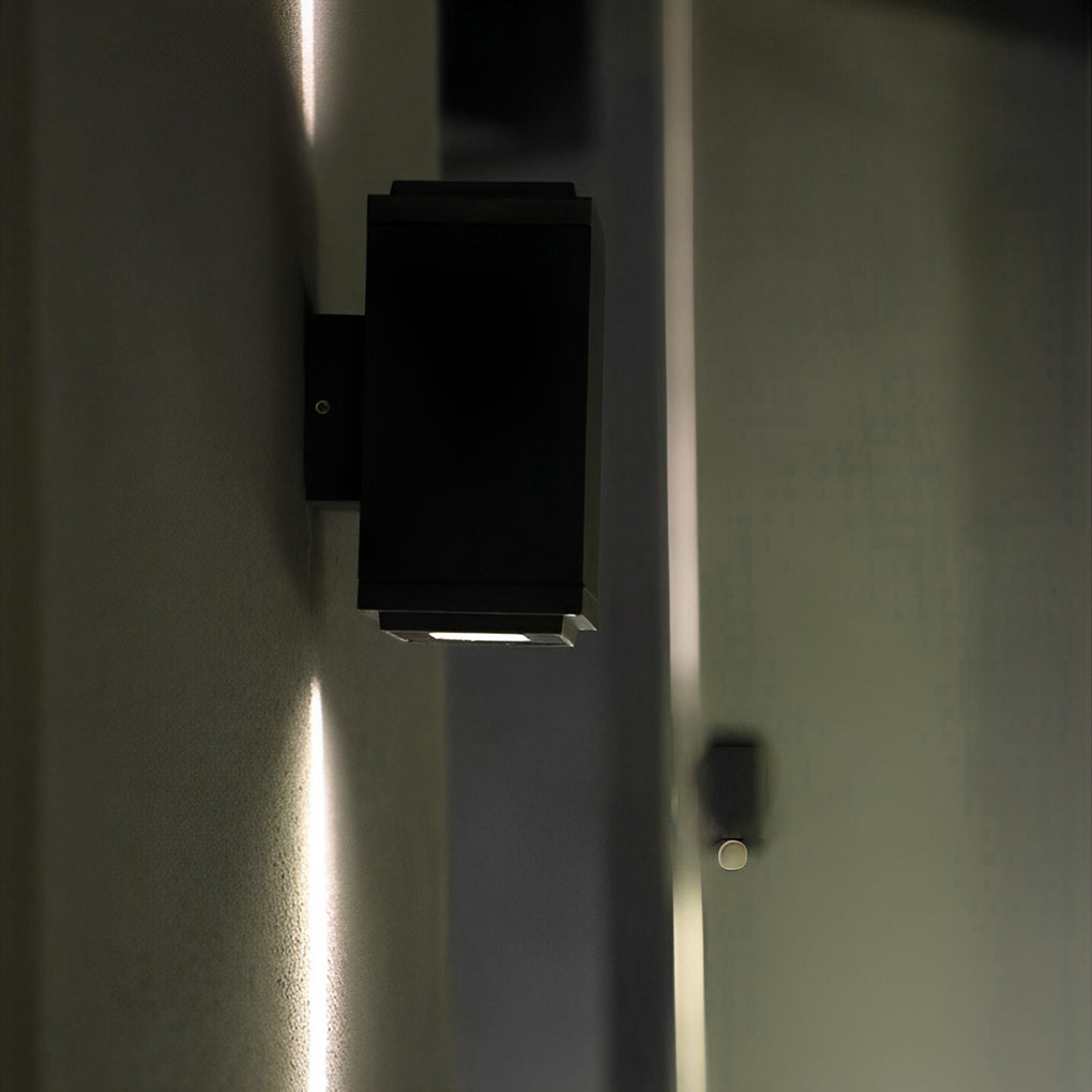 Sleek Black LED Up-Down Wall Sconce for Outdoor Building Illumination