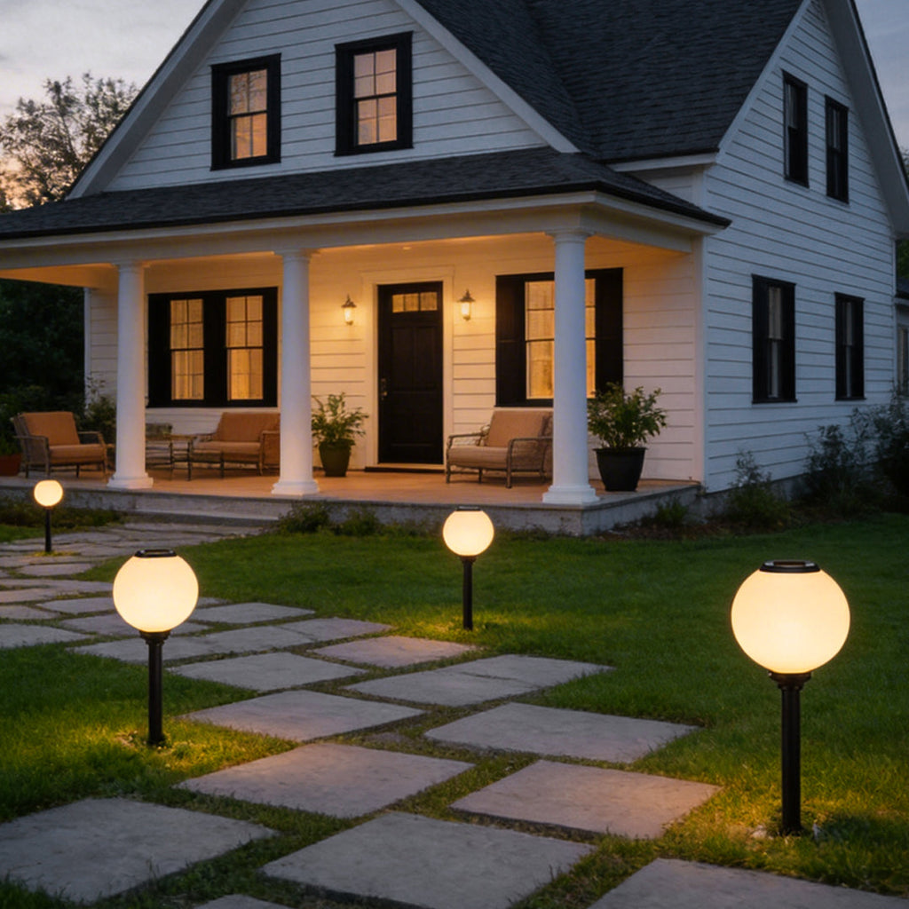 Elegant Solar LED Globe Path Light - Glass Outdoor Solar Fixture
