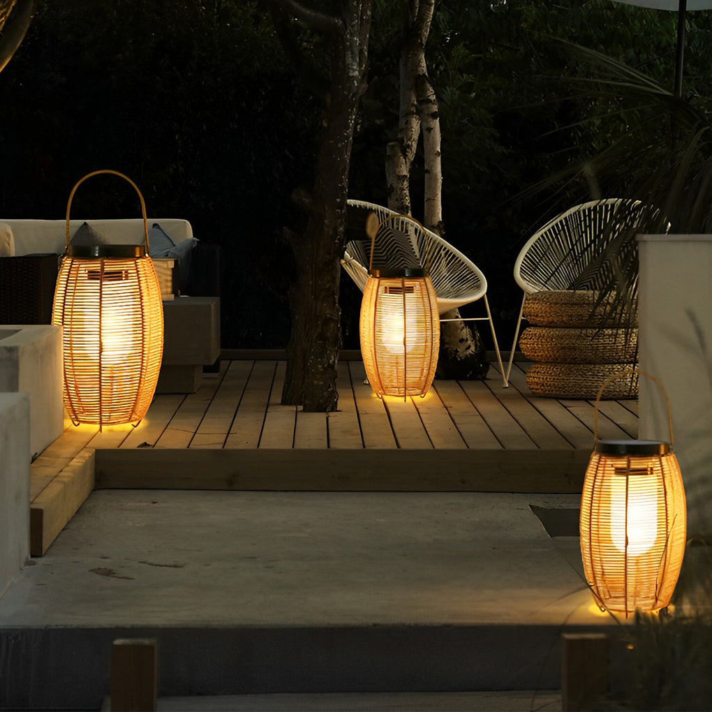 Rustic Brown Waterproof Solar LED Rattan Lanterns for Outdoor Decor