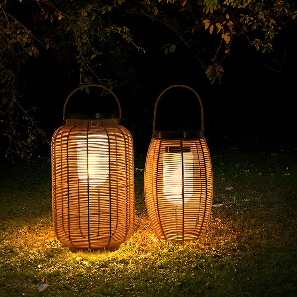Rustic Brown Waterproof Solar LED Rattan Lanterns for Outdoor Decor