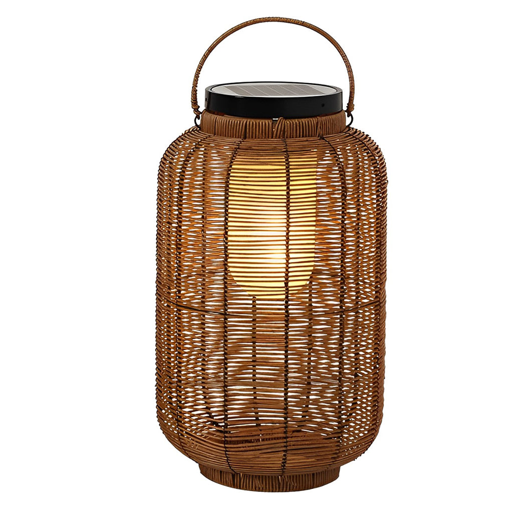 Rustic Brown Waterproof Solar LED Rattan Lanterns for Outdoor Decor