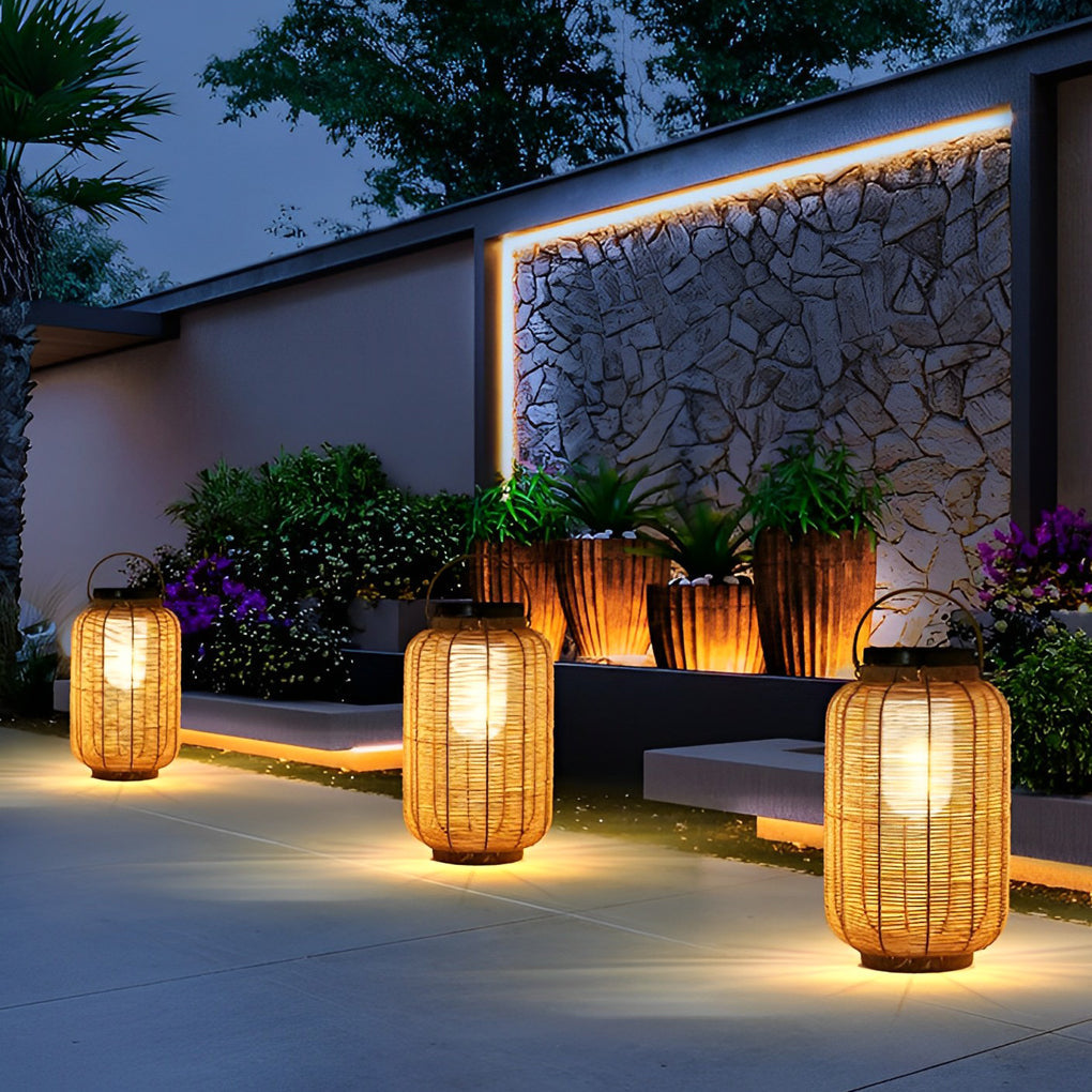 Rustic Brown Waterproof Solar LED Rattan Lanterns for Outdoor Decor