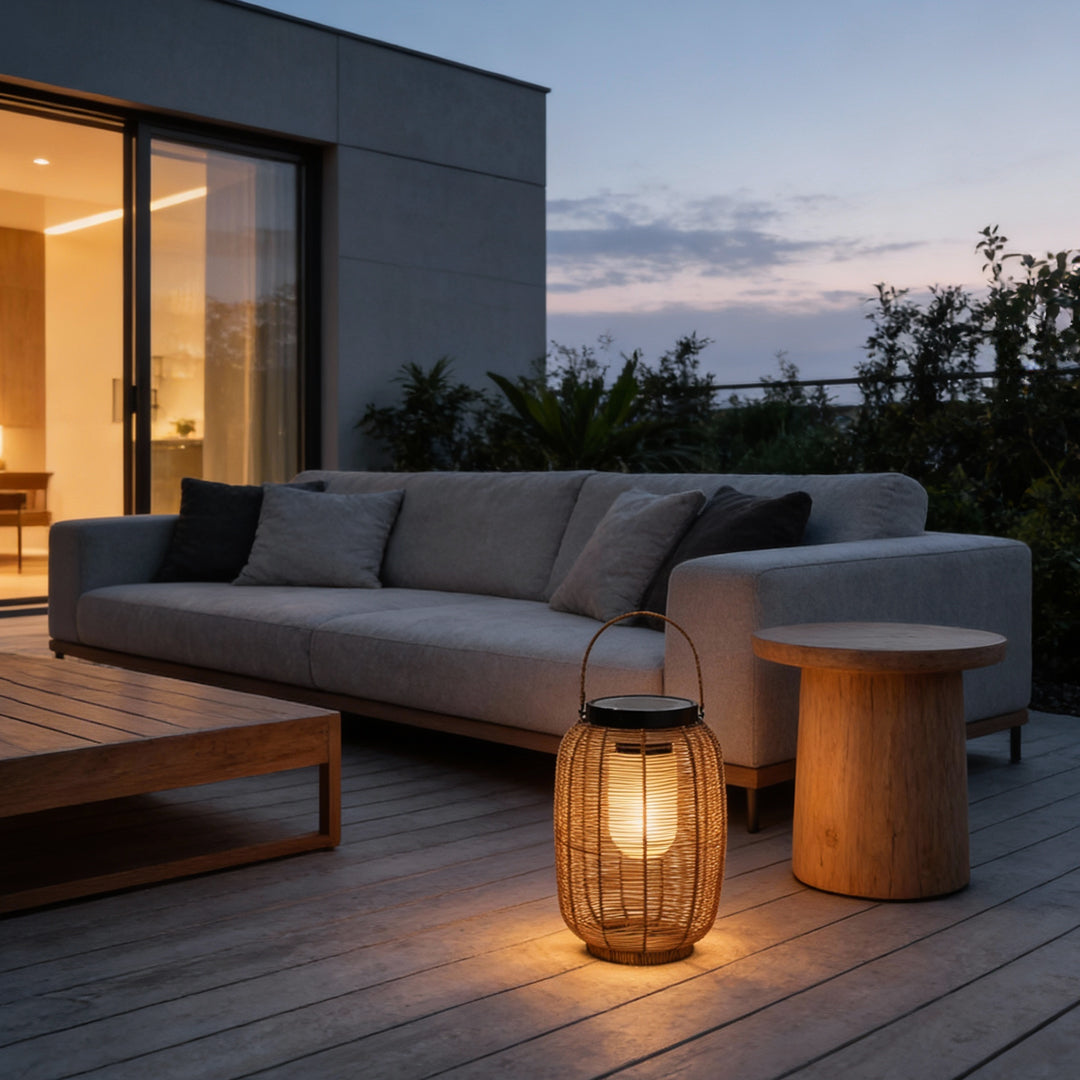 Rustic Brown Waterproof Solar LED Rattan Lanterns for Outdoor Decor