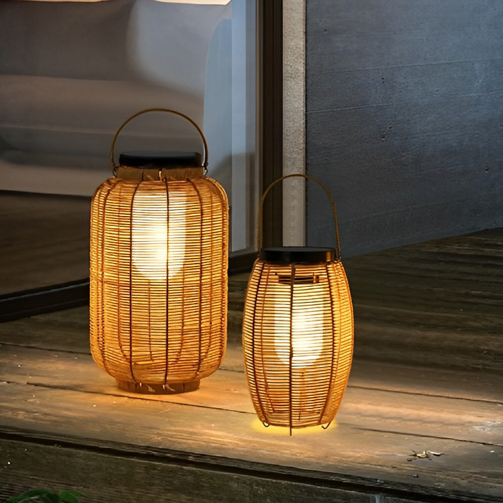 Rustic Brown Waterproof Solar LED Rattan Lanterns for Outdoor Decor