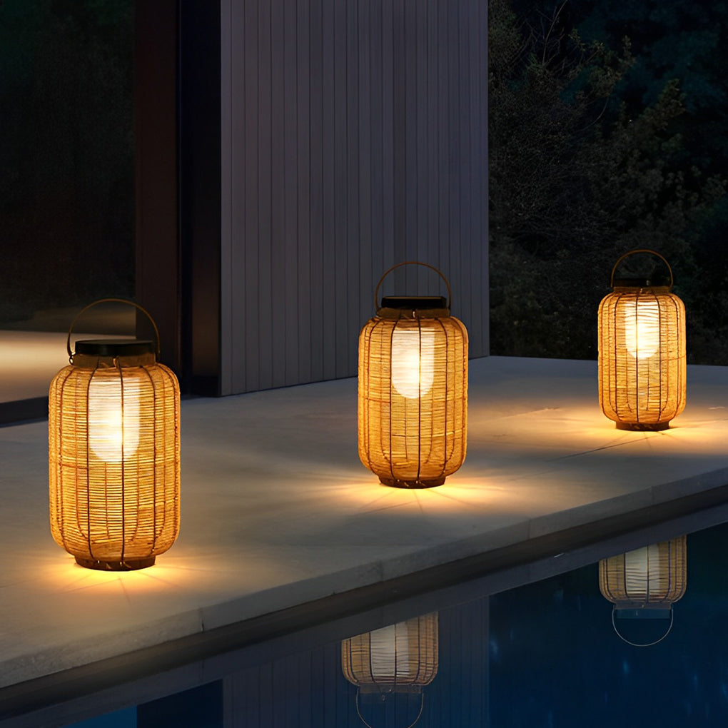 Rustic Brown Waterproof Solar LED Rattan Lanterns for Outdoor Decor