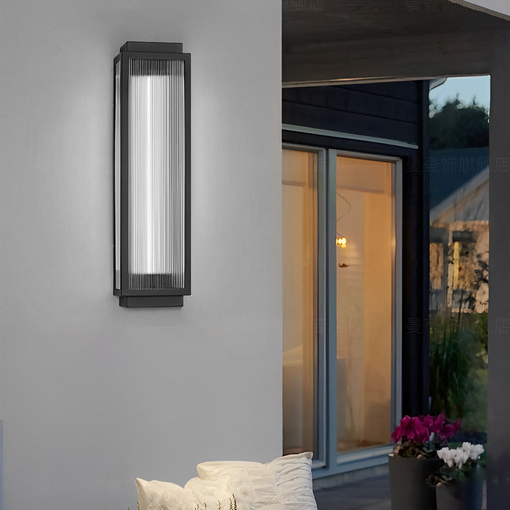 Rectangular Modern LED Wall Light with Reeded Glass for Outdoor Use