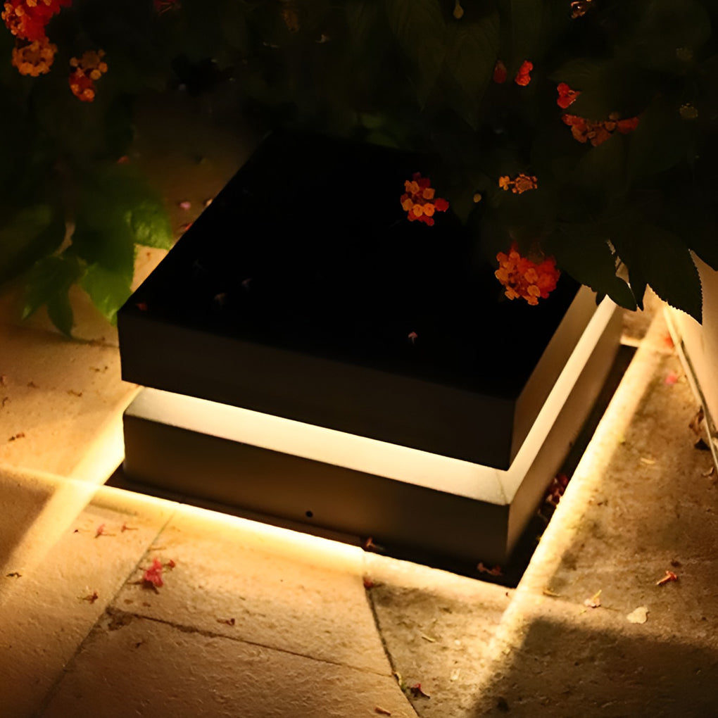 Sleek Waterproof Black Modern Square Solar Deck Light for Outdoor Spaces