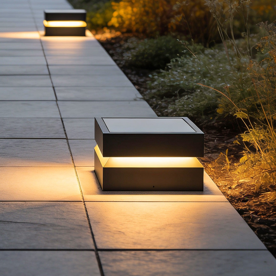 Sleek Waterproof Black Modern Square Solar Deck Light for Outdoor Spaces