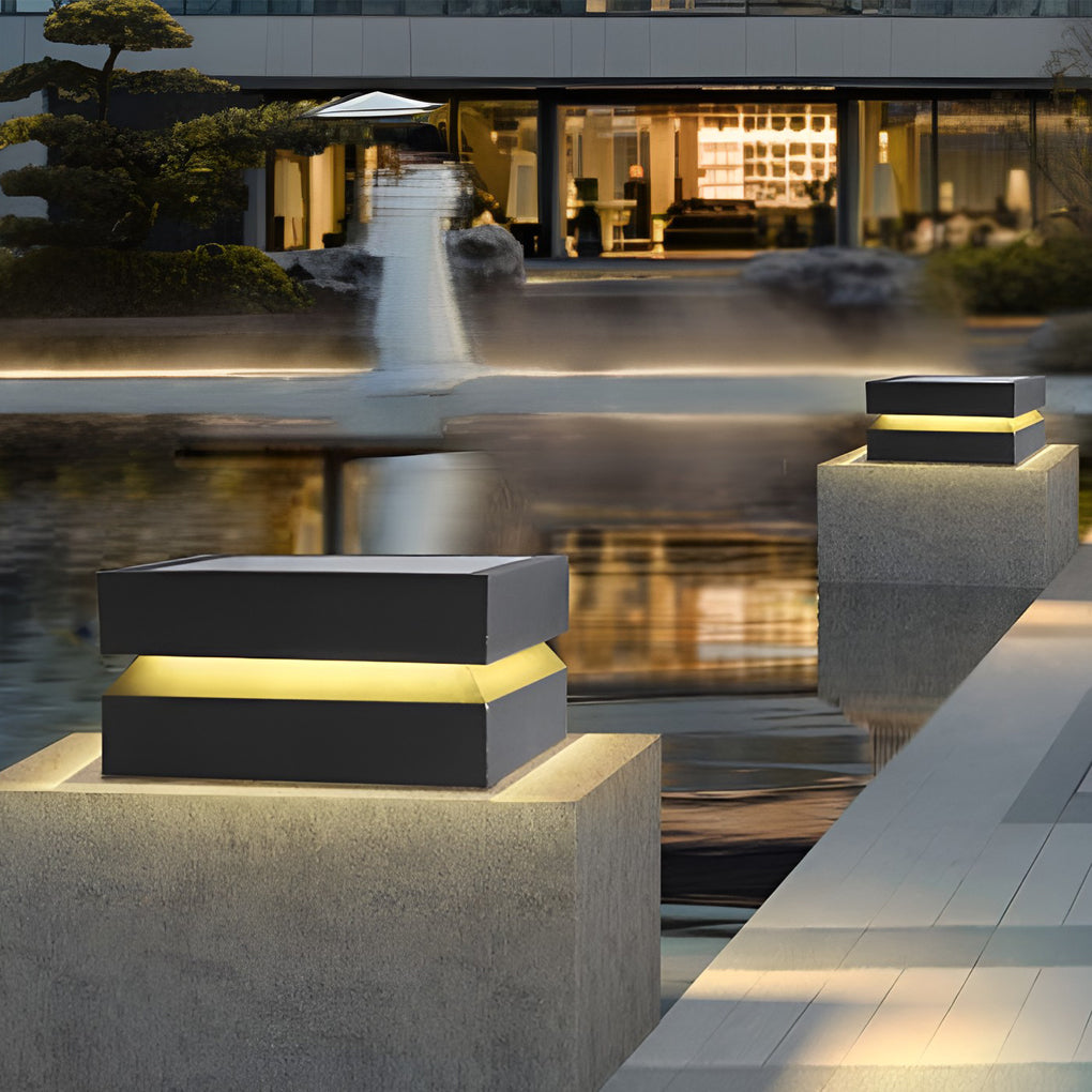 Sleek Waterproof Black Modern Square Solar Deck Light for Outdoor Spaces