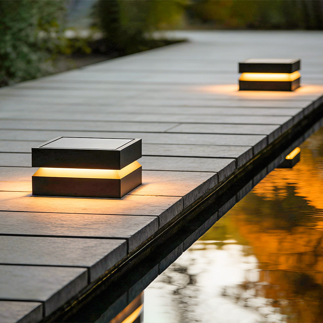 Sleek Waterproof Black Modern Square Solar Deck Light for Outdoor Spaces