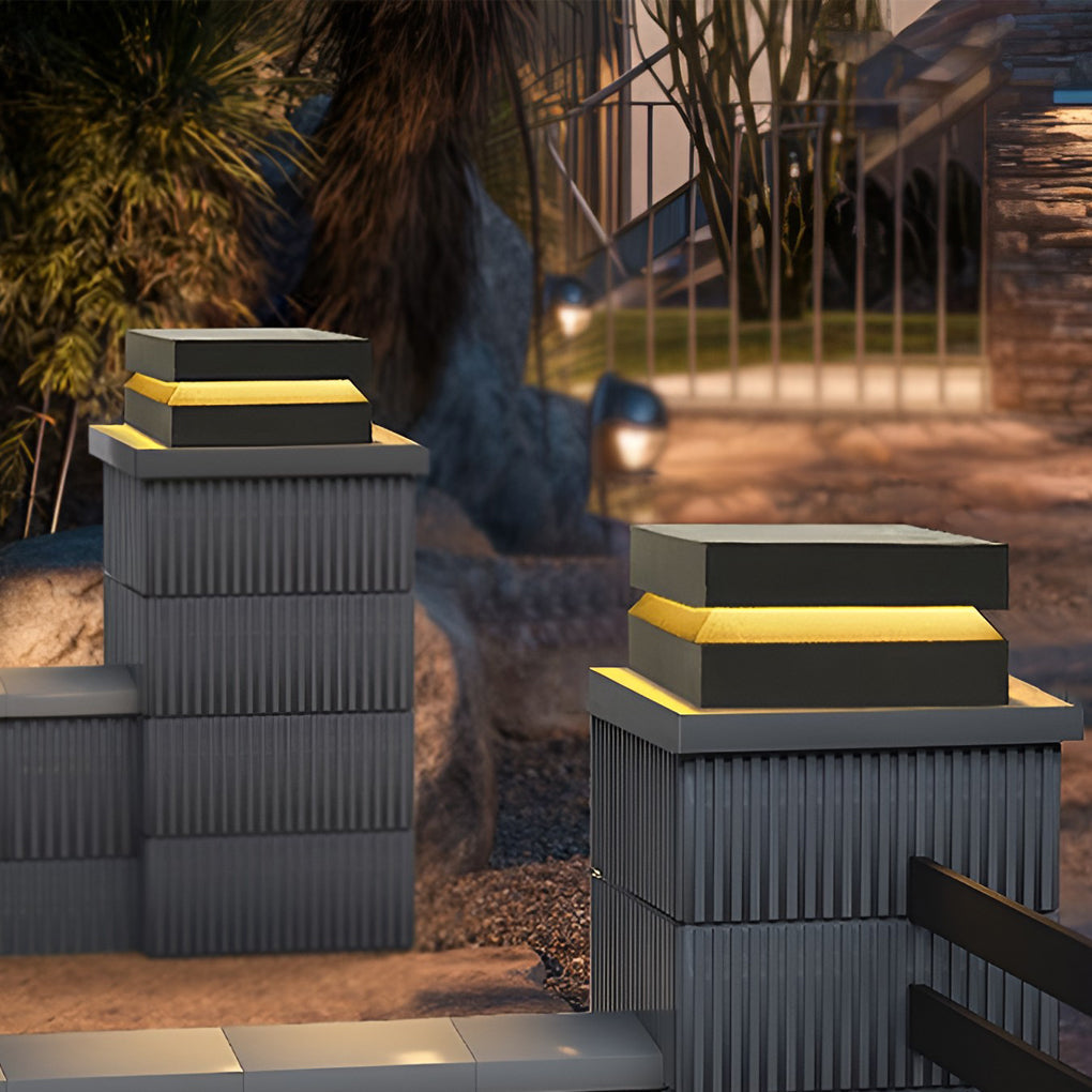 Sleek Waterproof Black Modern Square Solar Deck Light for Outdoor Spaces