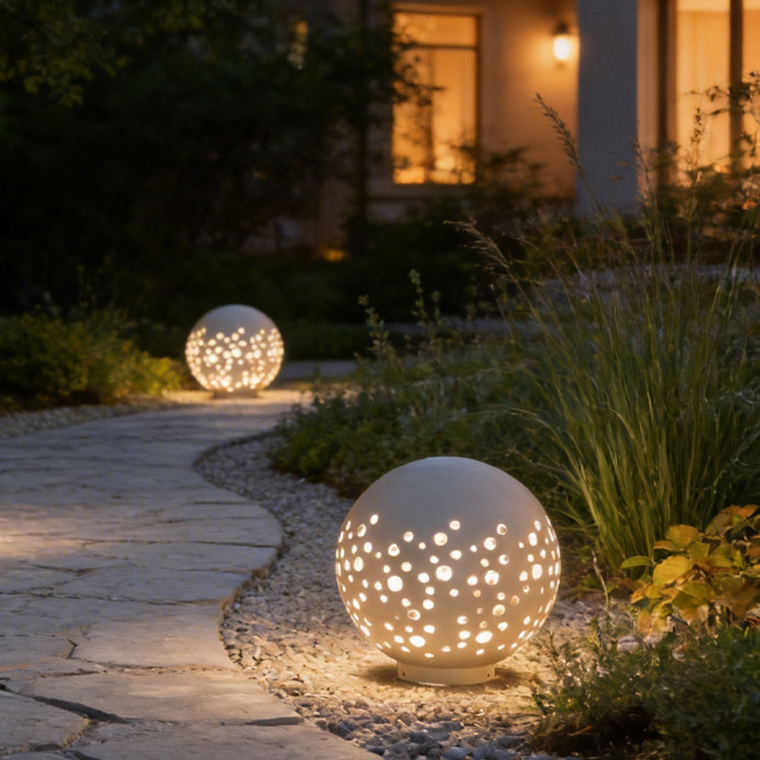Waterproof Modern Outdoor Round Hollow Metal Sphere Light for Patios