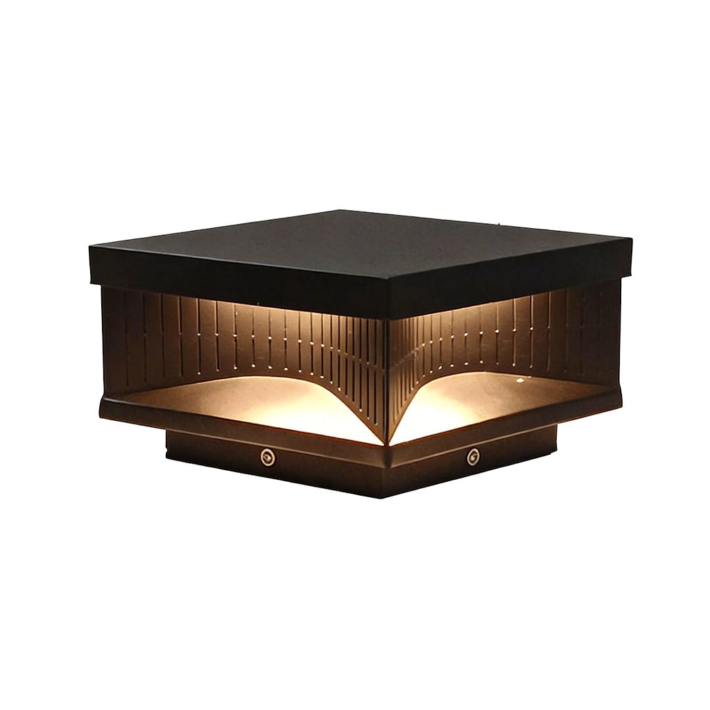 Modern Square LED Outdoor Pillar Light Fixture - Stylish Stripe Design