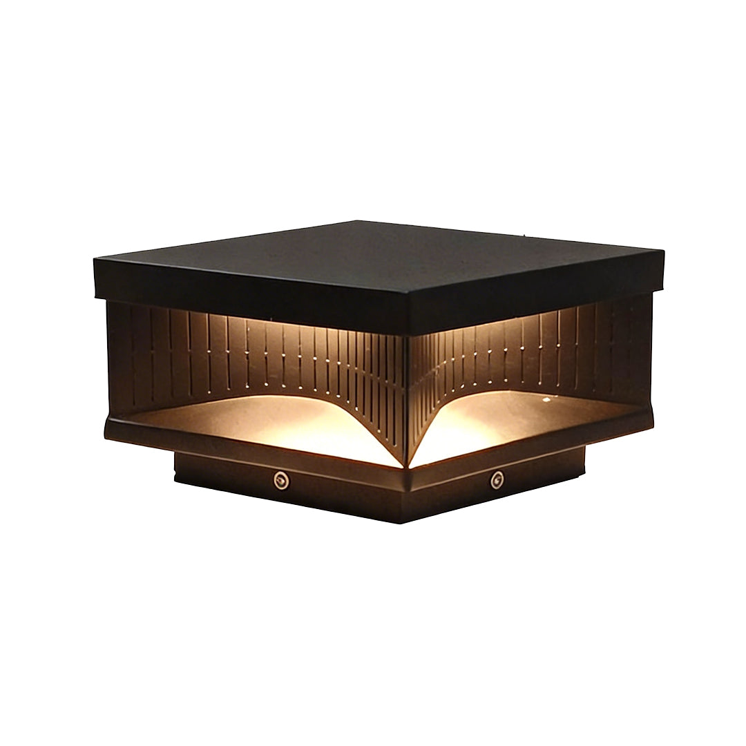Modern Square LED Outdoor Pillar Light Fixture - Stylish Stripe Design