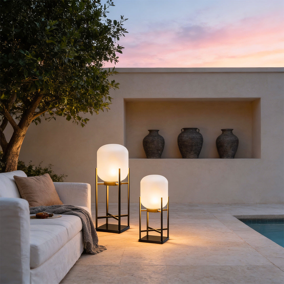 Rustic Black Metal LED Floor Lantern for Garden Patio Indoor Use
