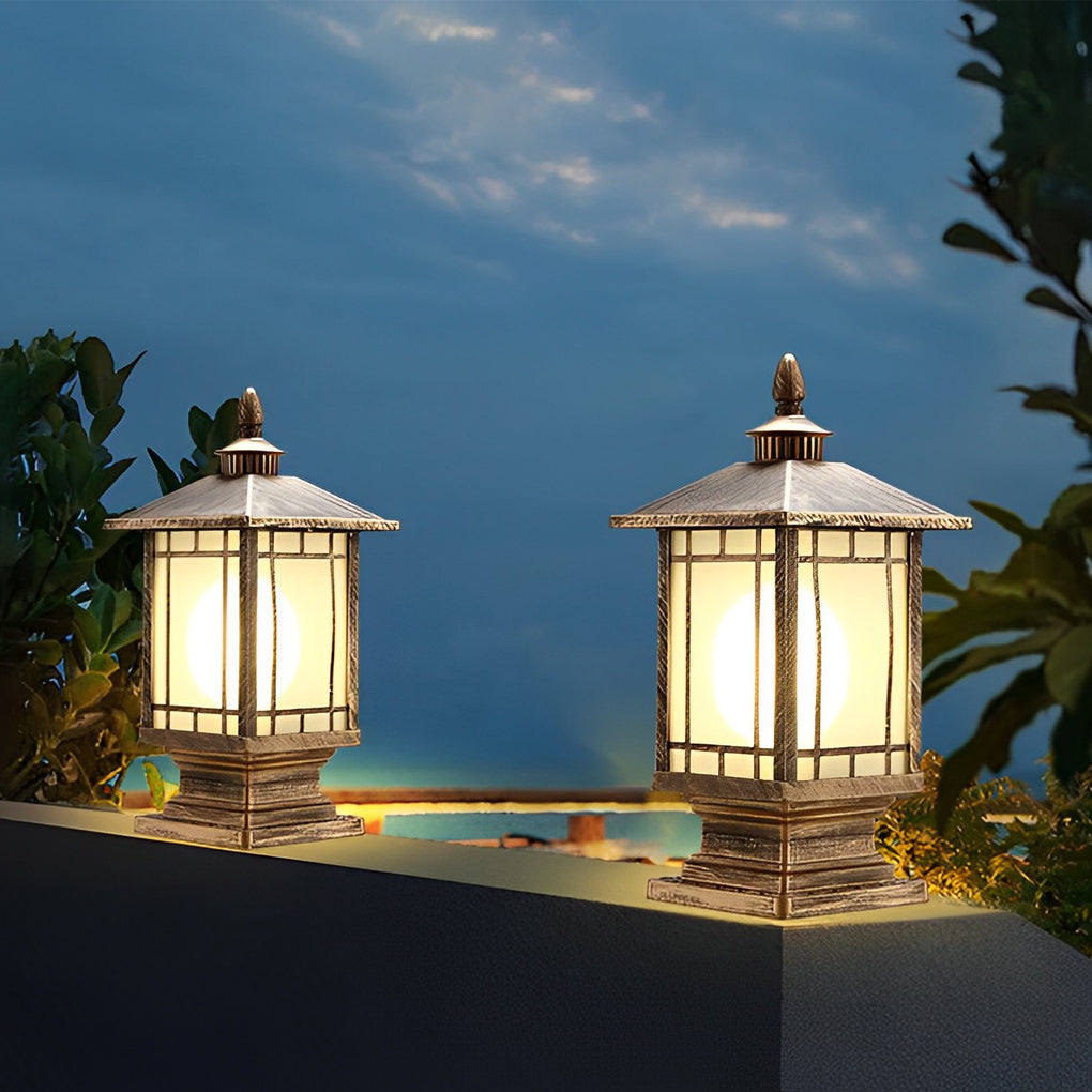 Retro Waterproof Outdoor Street Light Pillar in Black Metal for Patios