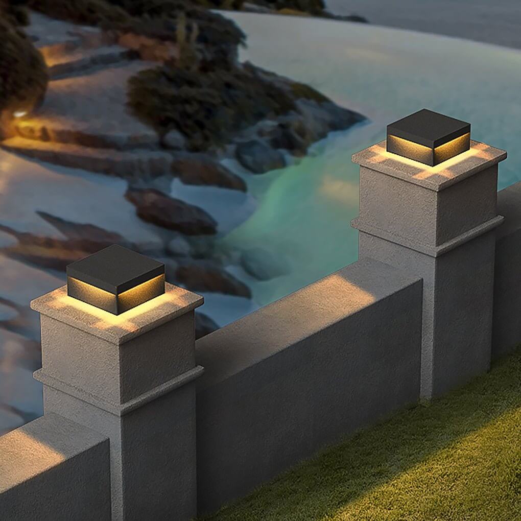 Modern Black Waterproof Square Pillar Outdoor Lighting for Fences