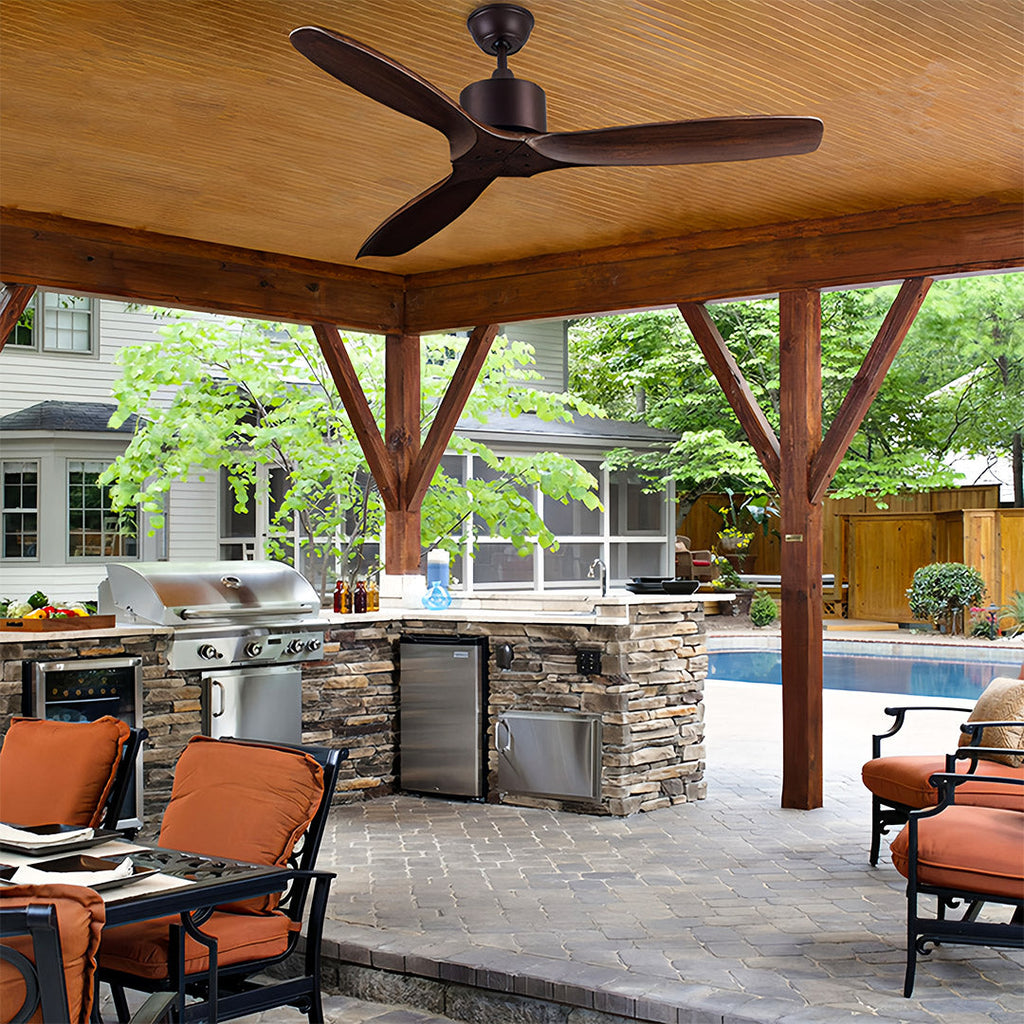 Modern Wood 3-Blade Ceiling Fan with Light for Living Room and Bedroom