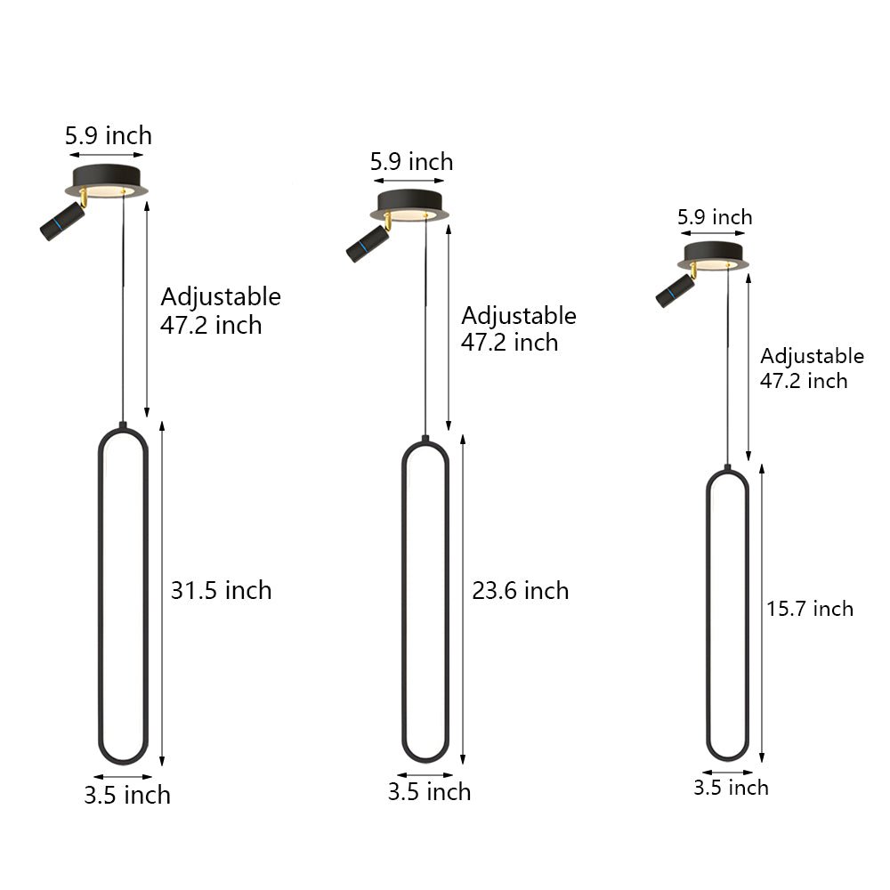 Sleek Oval Aluminum LED Pendant Light with 3-Step Dimming for Dining Room