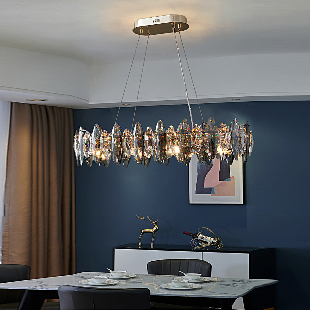 Modern Smoke Gray Oval Crystal LED Chandelier for Living Room Decor