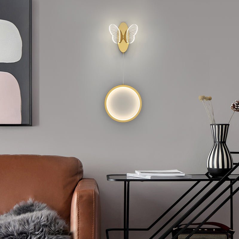 Modern Oval LED Wall Light Fixture with Color-Changing Butterflies
