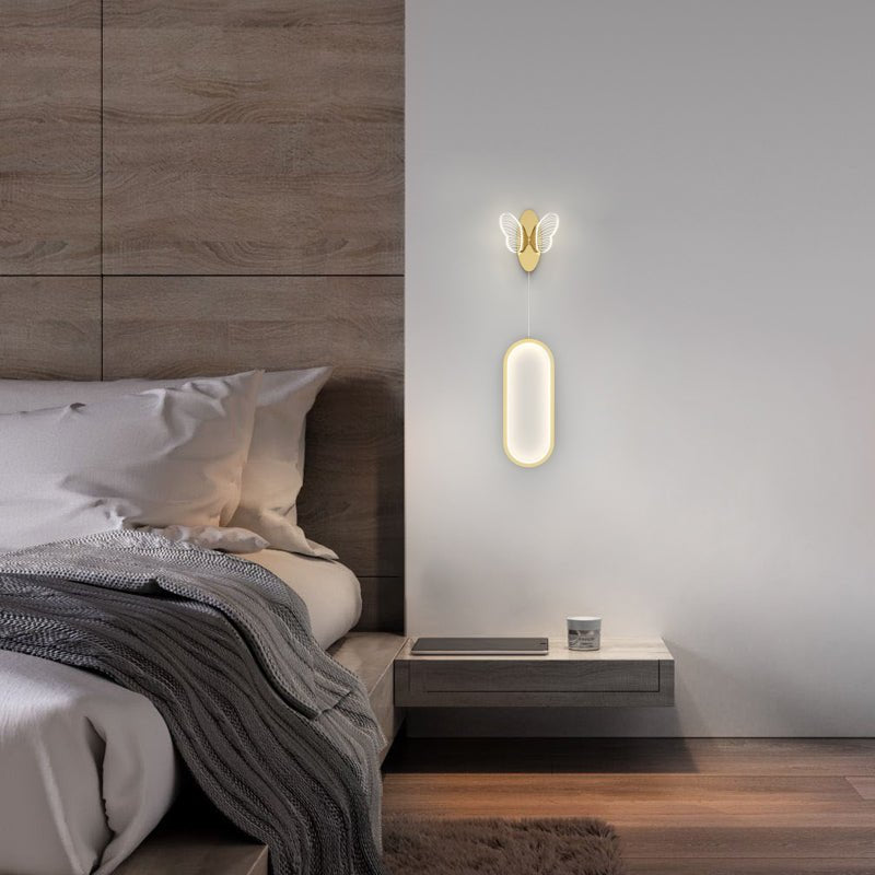 Modern Oval LED Wall Light Fixture with Color-Changing Butterflies
