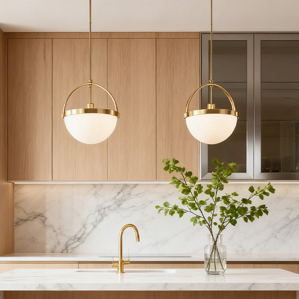 Minimalist Gold and White Pendant Light Fixture for Modern Living Spaces