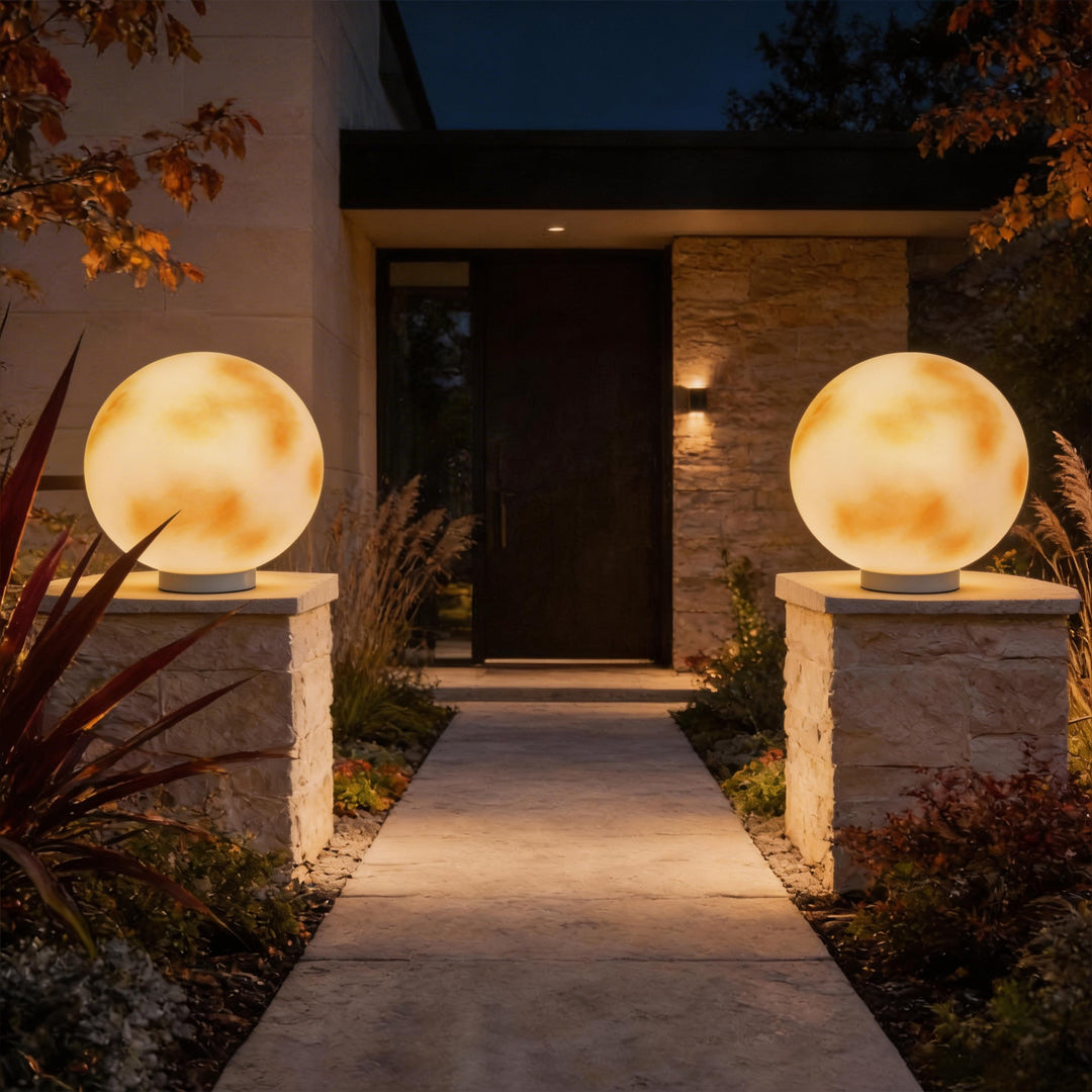 Elegant Moon-Shaped Outdoor Stone Pillar Light for Garden Pathway Decor
