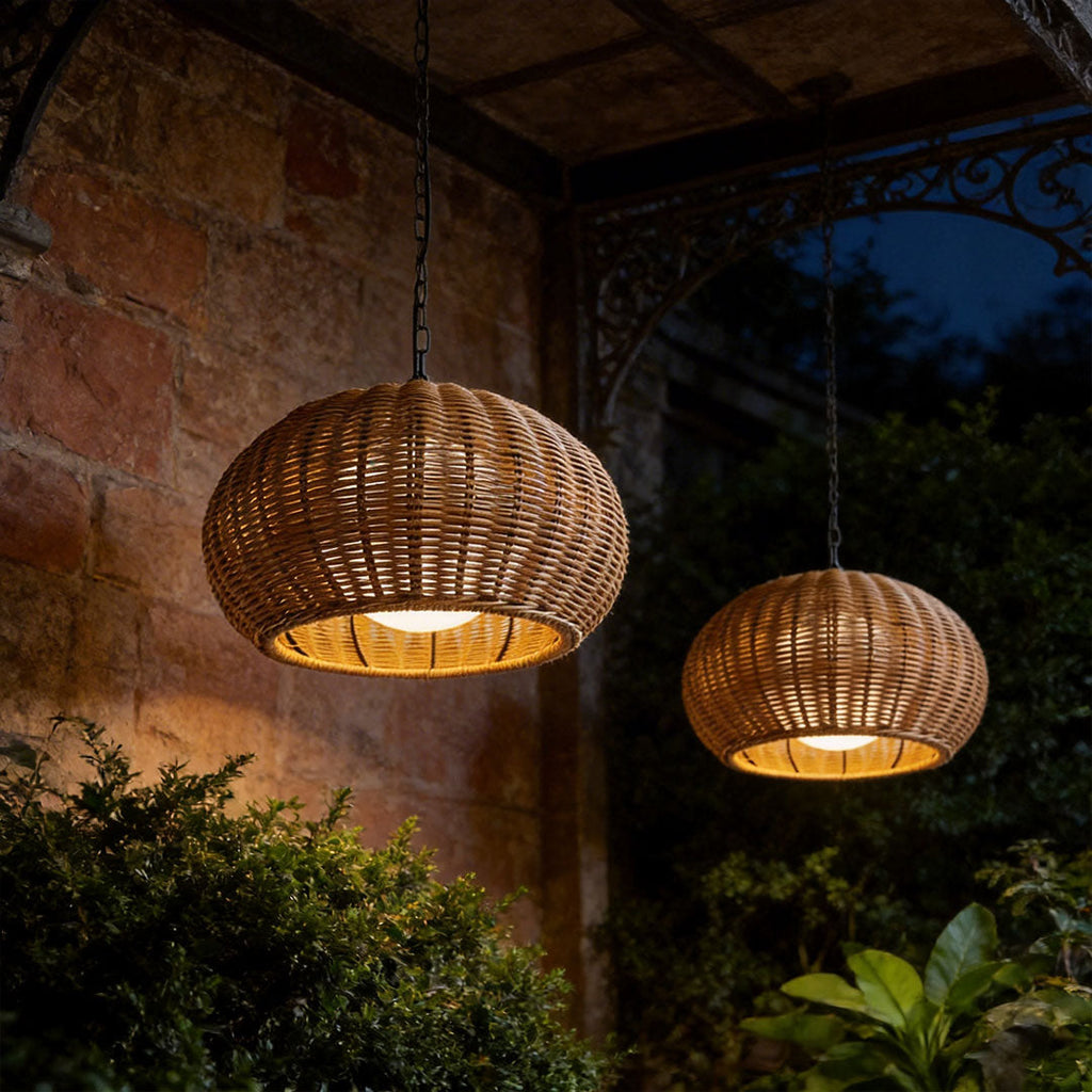 Modern Waterproof Rattan Pendant Light Fixture for Outdoor Spaces