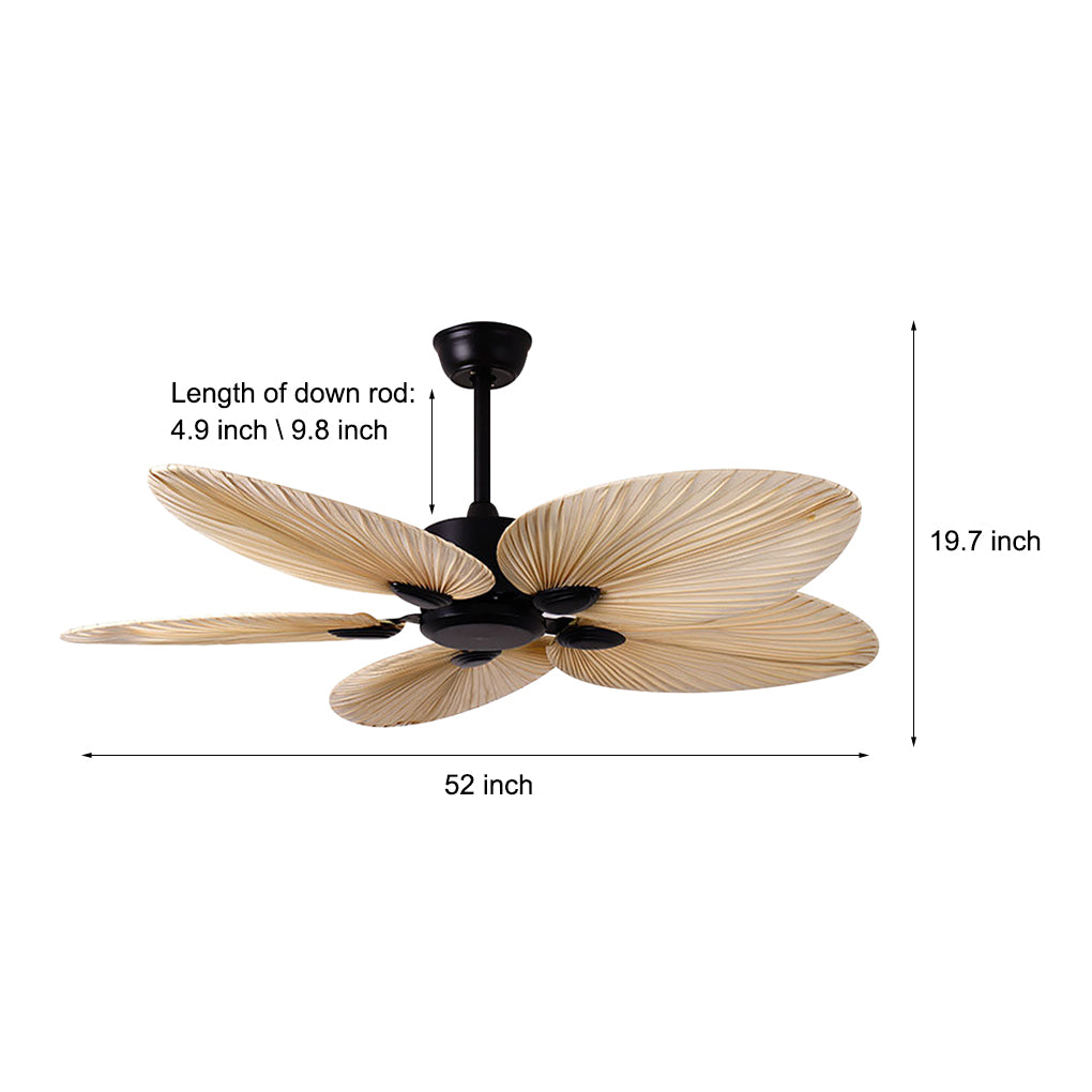 Modern Natural Iron Palm Frond Ceiling Fan for Living Room Bedroom