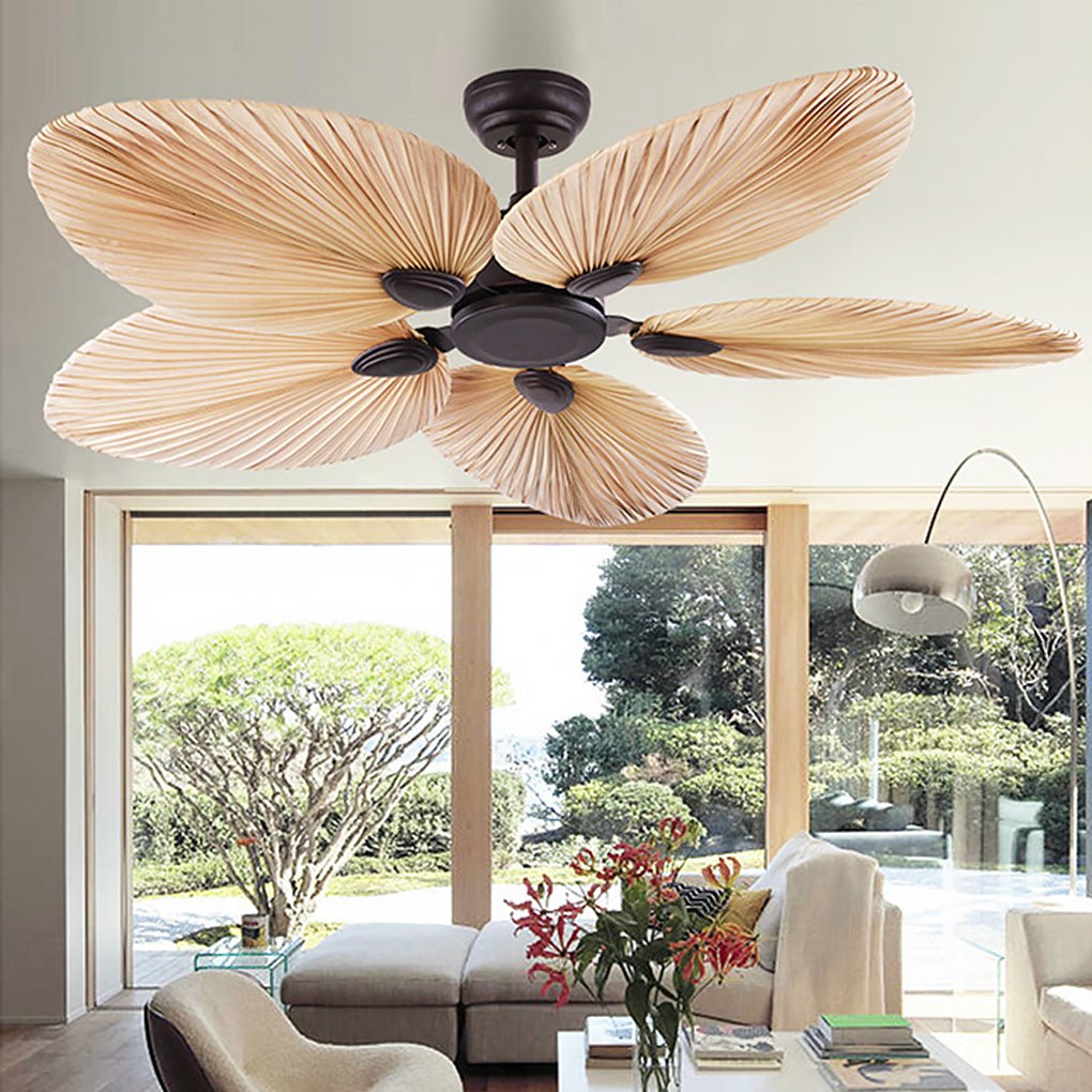 Modern Natural Iron Palm Frond Ceiling Fan for Living Room Bedroom