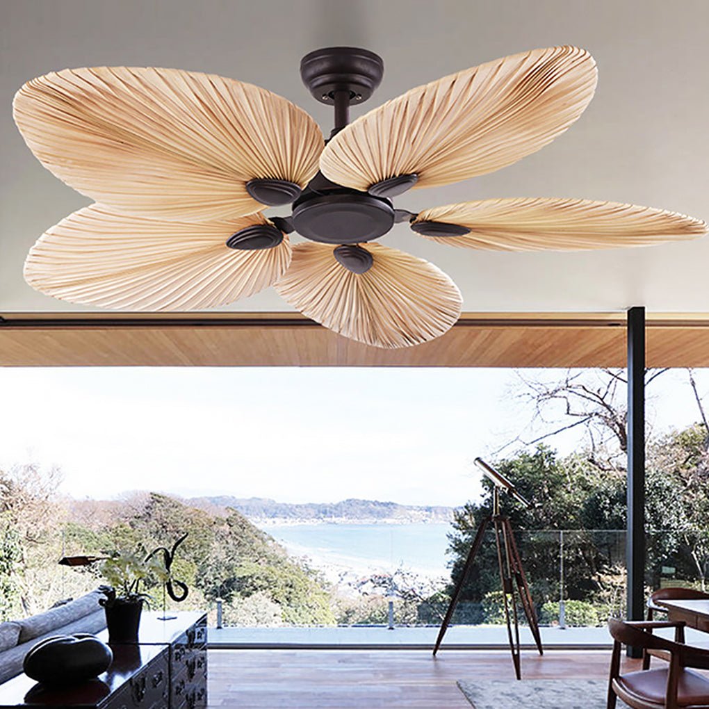 Modern Natural Iron Palm Frond Ceiling Fan for Living Room Décor