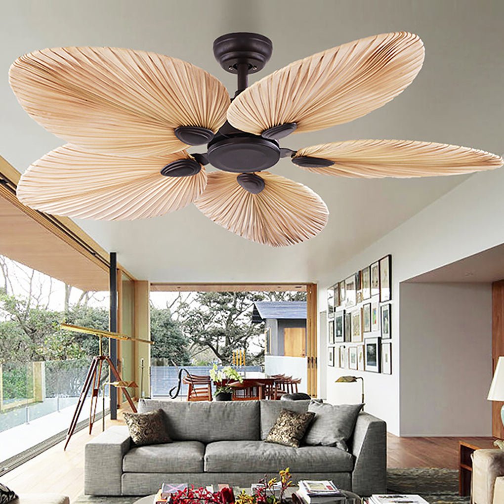 Modern Natural Iron Palm Frond Ceiling Fan for Living Room Bedroom